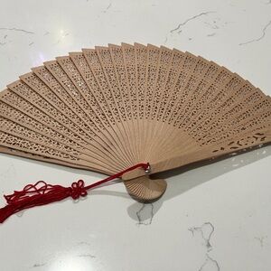 Elegant Wood Hand Fan with Red Tassel